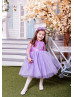 Purple Lace Tulle Flower Girl Dress With Bow Sash